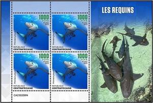 Mini Sheet, Prionace glauca, Central African Republic,  , Sea Life, Sharks
