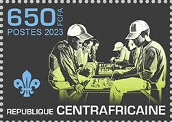 Stamp, Scouts playing chess, Central African Republic,  , Chess, Scouting
