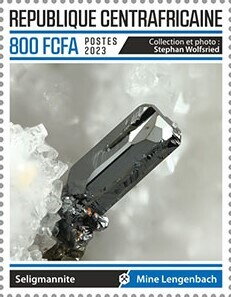 Stamp, Seligmannite, Lengenbach Mine, Central African Republic,  , Minerals, Mining