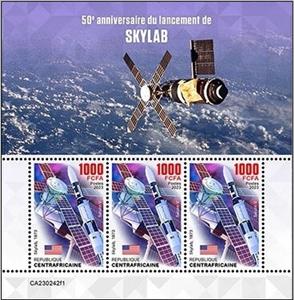 Mini Sheet, Skylab (1973), Central African Republic,  , Anniversaries and Jubilees, Космический корабли