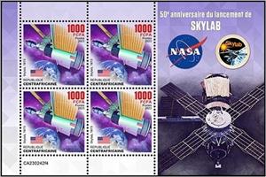 Mini Sheet, Skylab (1973), Central African Republic,  , Anniversaries and Jubilees, Космический корабли