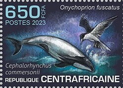 Stamp, Sooty tern (Onychoprion fuscatus), Commerson's dolphin (Ceph, Central African Republic,  , Animals (Fauna), Birds, Dolphins, Sea Life