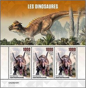 Mini Sheet, Triceratops horridus, Central African Republic,  , Prehistoric Animals, Prehistory