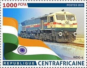 Stamp, Wdg-4, Central African Republic,  , Anniversaries and Jubilees, Locomotives, Railways
