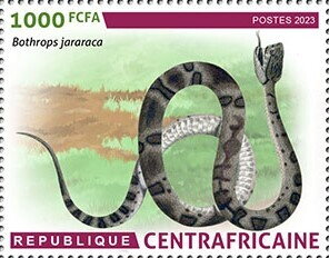 Stamp, Yarara (Bothrops jararaca), Central African Republic,  , Animals (Fauna), Reptiles, Snakes