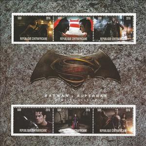 Mini Sheet, Batman vs. Superman, Central African Republic,  , Actors, Cartoons, Comics, Heroes, Movies, Television