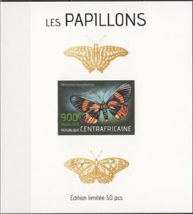 Souvenir Sheet, Butterflies Gold Impressions, Central African Republic,  , Animals (Fauna), Butterflies and Moths, Insects