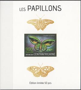 Souvenir Sheet, Butterflies Gold Impressions, Central African Republic,  , Animals (Fauna), Butterflies and Moths, Insects