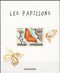 Souvenir Sheet, Butterflies Gold Impressions, Central African Republic,  , Animals (Fauna), Butterflies and Moths, Insects