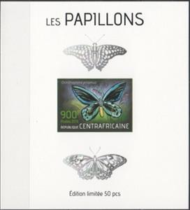 Souvenir Sheet, Butterflies Silver Impressions, Central African Republic,  , Animals (Fauna), Butterflies and Moths, Insects