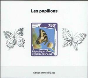Souvenir Sheet, Butterflies Silver Impressions, Central African Republic,  , Animals (Fauna), Butterflies and Moths, Insects
