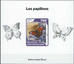 Souvenir Sheet, Butterflies Silver Impressions, Central African Republic,  , Animals (Fauna), Butterflies and Moths, Insects