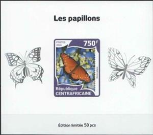 Souvenir Sheet, Butterflies Silver Impressions, Central African Republic,  , Animals (Fauna), Butterflies and Moths, Insects