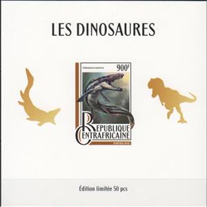 Souvenir Sheet, Dinosaurs Gold Impressions, Central African Republic,  , Dinosaurs, Prehistoric Animals