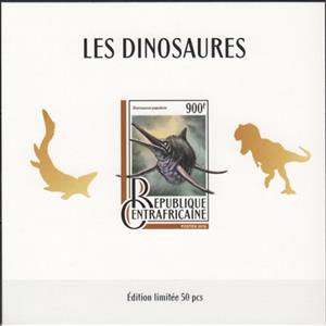 Souvenir Sheet, Dinosaurs Gold Impressions, Central African Republic,  , Dinosaurs, Prehistoric Animals