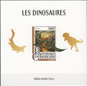 Souvenir Sheet, Dinosaurs Gold Impressions, Central African Republic,  , Dinosaurs, Prehistoric Animals