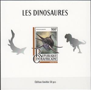 Souvenir Sheet, Dinosaurs Silver Impressions, Central African Republic,  , Dinosaurs, Prehistoric Animals
