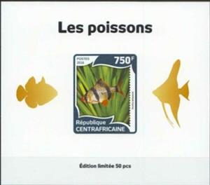 Souvenir Sheet, Fish Gold Impressions, Central African Republic,  , Animals (Fauna), Fishes, Sea Life