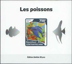 Souvenir Sheet, Fish Silver Impressions, Central African Republic,  , Animals (Fauna), Fishes, Sea Life