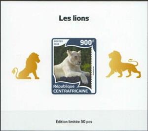 Souvenir Sheet, Lions Gold Impressions, Central African Republic,  , Animals (Fauna), Лев, Mammals, Wild Cats
