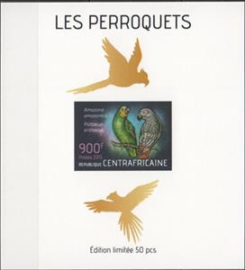 Souvenir Sheet, Parrots Gold Impressions, Central African Republic,  , Animals (Fauna), Birds, Parrots