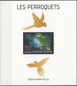 Souvenir Sheet, Parrots Gold Impressions, Central African Republic,  , Animals (Fauna), Birds, Parrots