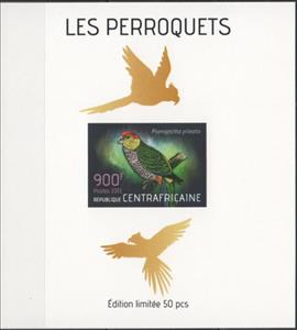 Souvenir Sheet, Parrots Gold Impressions, Central African Republic,  , Animals (Fauna), Birds, Parrots
