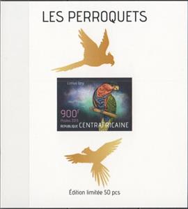 Souvenir Sheet, Parrots Gold Impressions, Central African Republic,  , Animals (Fauna), Birds, Parrots
