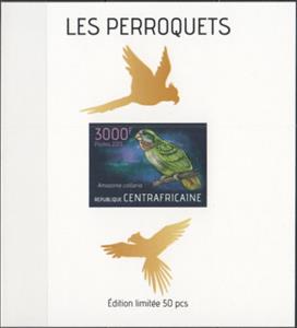 Souvenir Sheet, Parrots Gold Impressions, Central African Republic,  , Animals (Fauna), Birds, Parrots