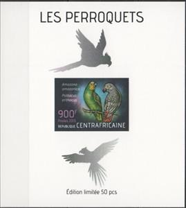 Souvenir Sheet, Parrots Silver Impressions, Central African Republic,  , Animals (Fauna), Birds, Parrots
