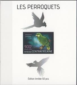 Souvenir Sheet, Parrots Silver Impressions, Central African Republic,  , Animals (Fauna), Birds, Parrots