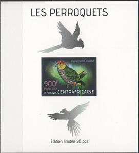 Souvenir Sheet, Parrots Silver Impressions, Central African Republic,  , Animals (Fauna), Birds, Parrots