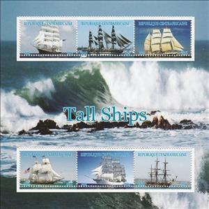Mini Sheet, Tall Ships, Central African Republic,  , Sailing Ships, Ships