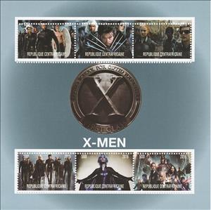 Mini Sheet, X-Men, Central African Republic,  , Actors, Cartoons, Comics, Heroes, Movies