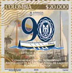 Stamp, Admiral Padilla Naval Cadet School, 90 Years, Colombia,  , Navies, Sailing Ships, Schools, Ships