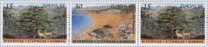 Se-tenant, Europa (C.E.P.T.) 1999 - Parks and Gardens, Cyprus,  , Animals (Fauna), C.E.P.T. / Europe, Mammals, Mouflons, National Parks, Parks, Sea Life, Turtles