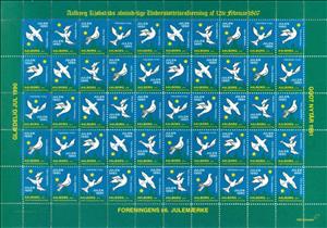 Full Pane, Aalborg Julen 1990, Denmark Stamps - Christmas Seals,  , Animals (Fauna), Birds, Christmas, Pigeons