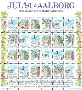 Full Pane, Aalborg Julen 1991, Denmark Stamps - Christmas Seals,  , Christmas