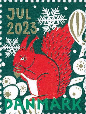 Stamp, Christmas 2023, Denmark Stamps - Christmas Seals,  , Animals (Fauna), Christmas, Fruits and Berries, Plants (Flora), Squirrels