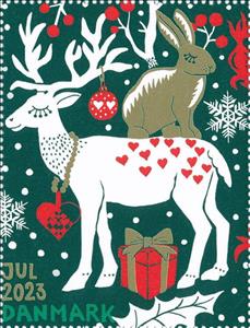 Stamp, Christmas 2023, Denmark Stamps - Christmas Seals,  , Animals (Fauna), Christmas, Deer, Rabbits