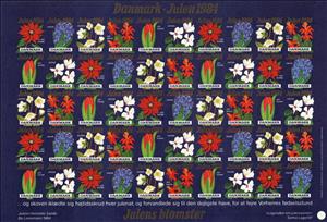 Full Pane, Christmas Flowers, Denmark Stamps - Christmas Seals,  , Christmas