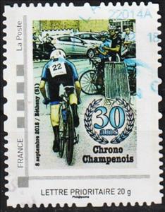 Stamp, 30 years Chrono Champenois, France,  , Anniversaries and Jubilees, Cycling, Sports