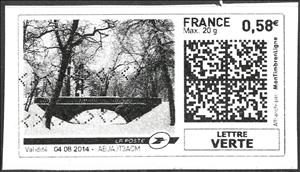 Stamp, Glade Arch, Central Park Bridge in the Snow, France,  , Bridges, Parks, Snow, Winter