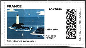 Stamp, Lighthouse in blue. Redesign without laposte logo, France,  , Coastal Areas, Lighthouses
