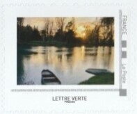 Stamp, Sunset over lake, France,  , Lakes, Sunsets / Sunrises