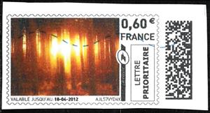 Stamp, Sunset seen through Trees, France,  , Forests, Sunsets / Sunrises, Trees