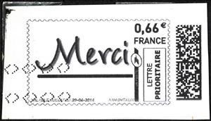 Stamp, Thanks in Stylish Writing underlined. Merci, France,  , Greetings, Letters (Alphabet)