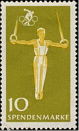 Stamp, Gymnastics - Rings, Germany, Democratic Republic,  , Gymnastics, Olympic Games, Sports