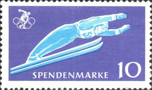 Stamp, Ski jumping, Germany, Democratic Republic,  , Olympic Games, Ski-jump, Sports