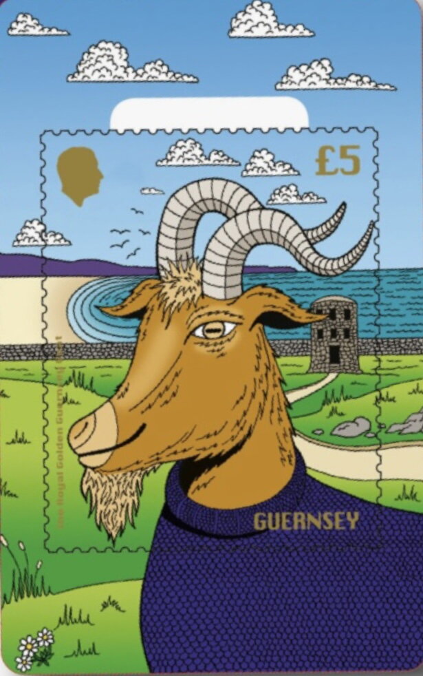 Royal Golden Guenrsey Goat Cryptostamp Blue Sweater